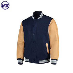 แจ็คเก็ตวาร์ซิตี้ผู้ชายปี 2022 ผ้าขนสัตว์และหนังสำหรับฤดูหนาว คอตั้ง แขนหนัง สำหรับผู้ใหญ่ - Product Image 2