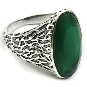 สินค้าขายดีในปี 2024 พลอยนิลสีเขียว 925 เงินสเตอร์ลิงออกซิไดซ์รูปไข่แหวนหมั้นเครื่องประดับแฮนด์เมด - Product Image 1