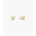 Boucles d'oreilles clous tendance religieuses Cœur Double, classiques et mignonnes, en titane plaqué or avec zircon et perle, pour mariages et fêtes - Product Image 3