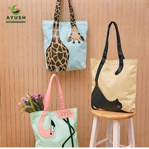 Ethical Artistic Cotton <b>Tote</b> <b>Bag</b> with Watercolor Print with Minimal Design & Abstract Geometric Patterns For Beach Holidays - Product Image 1