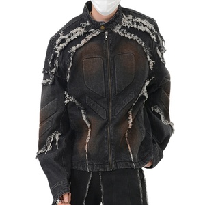 Hot Trending Custom Vintage <b>Tie</b> Dye Print <b>Men's</b> Street Wear Designer <b>Black</b> Acid Wash Boxy Zip up Button Denim Blue Jacket - Product Image 3