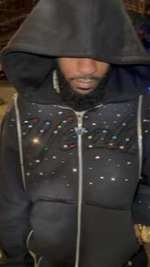 Sudadera con capucha de algodón y poliéster con diamantes de imitación para hombre, ropa de calle, venta al por mayor, sudaderas con capucha personalizadas - Product Image 3