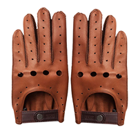 Guantes de Conducción Triton de Cuero, Hechos a Mano, Color Marrón Tostado, Cierre de Broche Cobrax, Perforados, Piel de Cordero Premium, Elásticos, Unisex, para Ciclismo y Actividades al Aire Libre