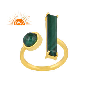 Meilleure vente de bague réglable en argent sterling plaqué or 18 carats avec pierre précieuse malachite naturelle Demi Fine Jewelry Manufacturer - Product Image 1