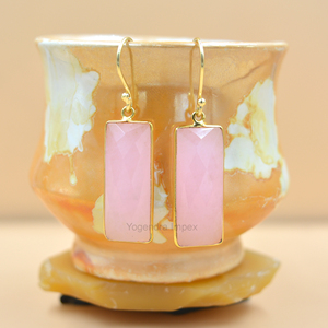 Boucles d'oreilles pendantes en argent Sterling 925 faites à la main fantaisie calcédoine rose naturelle pierre précieuse plaqué or lunette à la mode fête mariage - Product Image 1