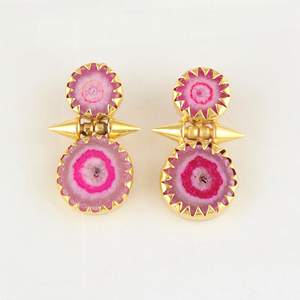 ต่างหูพลอยควอตซ์สีชมพูธรรมชาติ ชุบทอง 18k บนตัวเรือนทองเหลือง ต่างหูดีไซน์โดดเด่น ทำด้วยมือ ขายส่งเครื่องประดับพลอยสำหรับผู้หญิง - Product Image 2