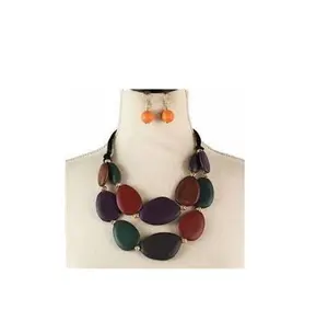 Hot Sale Wood Fashion Jewelry Necklace multi color necklace for women funky jewelry Wood earring boho necklace