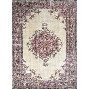 Tapis en laine noués à la main de grande taille, style vintage, motif médaillon rouge-orange classique, pour la maison, le couloir, design rectangulaire, recyclé - Product Image 1