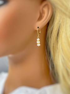 Rose Gold Plated 14k Gold Sterling <b>Silver</b> Freshwater Pearl Gemstone Round <b>Dangle</b> <b>Earrings</b> for Bridesmaids Handmade Gift for Wife - Product Image 5