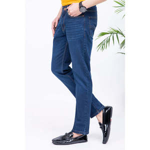 Jean en denim coupe droite taille haute pour homme, coupe ample, délavage coloré, style streetwear, automne, avec logo personnalisé - Product Image 2