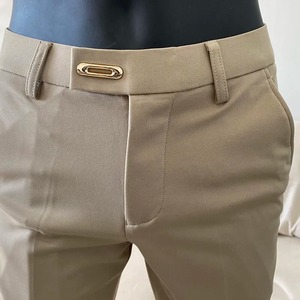 Pantalones de vestir ajustados de algodón para hombre de otoño 2025, pantalones informales hasta el tobillo con cintura elástica para oficina de negocios o eventos sociales - Product Image 6