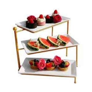 Bandeja de repostería de 3 niveles de metal con marco de hierro resistente con patas fuertes y estabilidad reforzada para eventos profesionales de catering - Product Image 6