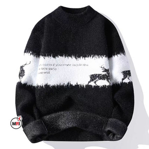 เสื้อสเวตเตอร์ถักสำหรับผู้ชายไซส์ใหญ่พิเศษเสื้อสวมหัวด้านหน้าพิมพ์ลายโลโก้ฤดูหนาว - Product Image 2