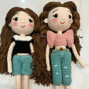 Schönes schlafendes Baby Amigurumi weiches Baumwoll-Plüschtied trendig Osterhäkel-Häschen-Puppe Mädchen mit langem Haar gefülltes Modell für Kinder