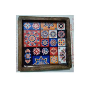 Plateau décoratif fait main en gros Petit plateau de service en émail imprimé de logo classique et élégant pour servir les aliments - Product Image 2