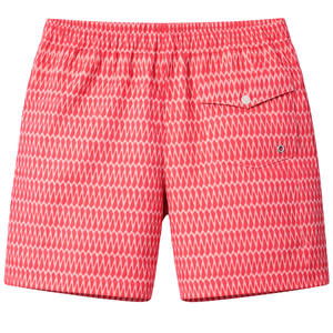 Shorts de bain recyclés pour hommes, motif géométrique rouge, séchage rapide, avec taille élastique et poches à cordon - Product Image 2