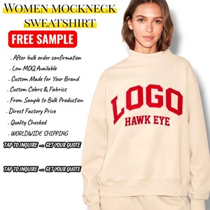 Sweat-shirt à col montant pour femme, personnalisé avec logo, en coton doux 100%, style streetwear, brodé, pull en molleton surdimensionné - Product Image 1