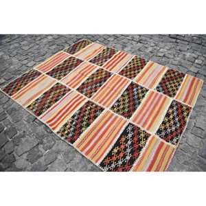 Tapis turc 4,8 x 6,1 pieds, tapis patchwork, tapis à fleurs rouges en laine - Product Image 3