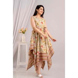 Sin Mangas Dobladillo Asimétrico Maxi Vestido Estampado Floral Tortilla Vestidos Marrones Categoría - Product Image 1