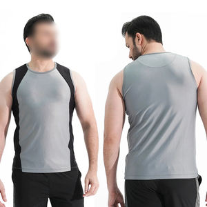 Noir et gris contraste couleur bonne vente faire votre propre nouveau produit respirant coton couleur unie col rond hommes gilet - Product Image 5