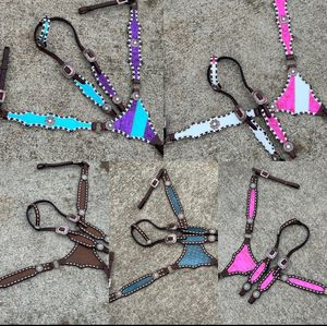 ชุดหูฟังหนังจระเข้ปลอกคอและอกสีม่วงเป็นมิตรกับสิ่งแวดล้อมสำหรับแข่งม้าจากผู้ผลิตอินเดียส่งออกจำนวนมาก - Product Image 5