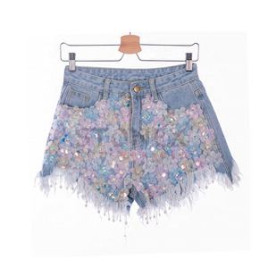 2023 Custom Summer Denim <b>Shorts</b> <b>Sequin</b> Decoration Ladies Fashion Ripped <b>Shorts</b> Women Denim Jeans <b>Shorts</b> - Product Image 1