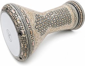 Gawharet El Fan, Tambor Darbuka Doumbek de 17.5 Pulgadas con Incrustaciones de Madreperla y Rejilla de Diamantes, Dumbek Tabla, Percusión Egipcia - Product Image 3