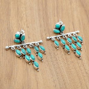 925 argent Sterling naturel Turquoise boucles d'oreilles à la main goutte d'eau forme bijoux bleu cadeau pour elle - Product Image 1