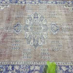 Alfombra Grande Vintage de 5.2x8.9 pies, Alfombra de Lana Abstracta Azul Turca - Product Image 5