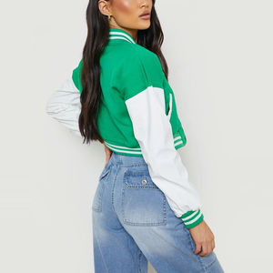 New Style Women Clothing Fashion Streetwear Patchwork Button Womens Fall Cropped Women <b>Lady</b> Coat Varsity <b>Jacket</b> - Product Image 5