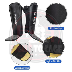 Protège-tibias de boxe noirs de qualité supérieure, logo personnalisé, durables, légers, réglables, protège-tibias et protège-pieds, équipement de boxe protecteur - Product Image 5