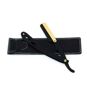 มีดโกนหนวดสแตนเลสแบบกำหนดเอง สีดำ ใบมีดตรง พร้อมซองหนัง - Product Image 2