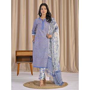 Conjunto Casual de Kurta y Pantalón de Algodón Beige con Estampado a Mano - Product Image 3