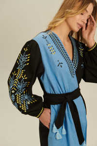 2025 recién llegados vestidos casuales mujeres noche manga completa con bordado a mano ucraniano hasta la rodilla vestidos diseñador algodón - Product Image 4