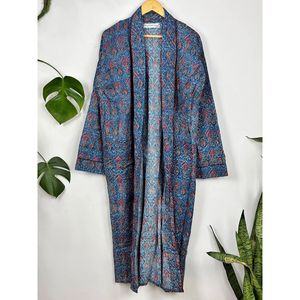 Robe de chambre décontractée pour homme, en coton et soie, style kimono, avec motif floral persan imprimé à la main, douce et confortable, par [Nom de la marque] - Product Image 6