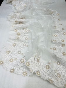 Saree de seda de Organza de último diseñador, Bordado de hilo de algodón con volante en el borde, venta al por mayor - Product Image 5