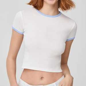 T-shirt ample en coton blanc avec impression de logo personnalisé pour femmes, crop top, t-shirt de haute qualité pour femmes, vente en gros - Product Image 6