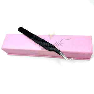 Pinzas de extensión de pestañas delgadas de 90 grados con logotipo personalizado, pinzas de pestañas de recogida de volumen negro de acero sostenible probadas a mano - Product Image 2