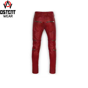 Vente en gros sur mesure de pantalons en cuir de dernier style pour hommes pantalons en cuir à la mode pour hommes pantalon en cuir à taille haute véritable pantalon de couleur rouge - Product Image 3