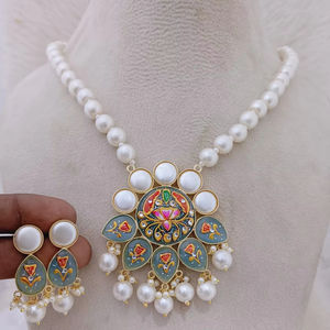 Collier artisanal Meenakari de qualité supérieure, léger et antique avec ensemble de perles, produit en vrac en laiton lourd, design personnalisé - Product Image 1