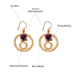 Laiton 18k Plaqué Or Cristal Brut Quartz Pierres Précieuses Prong Setting Dangle Cercle Forme Sans Nickel Sans Plomb Unisexe Famille - Product Image 2