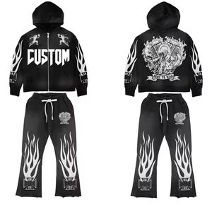Ensemble survêtement évasé unisexe printemps automne Sweat à capuche à manches longues + pantalon de jogging 2 pièces Sportswear Streetwear 100% coton polaire - Product Image 2