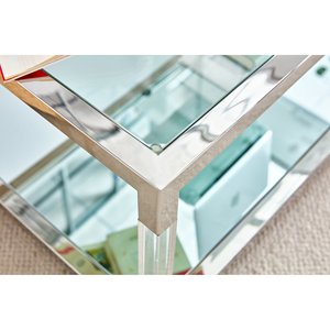 Table basse en acier inoxydable au design simple et élégant avec cadre en acrylique et dessus en verre transparent fait à la main, idéal pour le bureau et la maison - Product Image 5