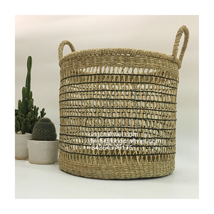 ตะกร้าหญ้าทะเลสีดำธรรมชาติพร้อมด้ามจับตะกร้าซักผ้าของใช้ในครัวเรือนทำจากเวียดนาม - Product Image 1