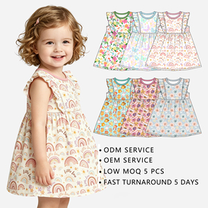 Vestito con Maniche a Volant per <span class=keywords><strong>Bambine</strong></span>, Body, Tutine, Set di Abbigliamento per Bambini, Pigiami in Bambù, Prodotti Morbidi in Bambù per Neonati, Abito Casual per Bambini - Product Image 1