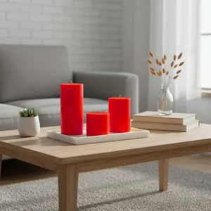 Triple Red <b>Paraffin</b> Cylindrical Candle Set for Home Decoration - Product Image 2
