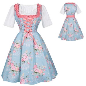 Dernière mode robe bavaroise Drindl robe allemande Oktoberfest dirndl 100% coton tissu à carreaux/imprimé 3 pièces ensemble avec chemisier - Product Image 3