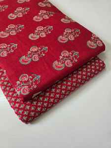 Ensemble de tissu en coton imprimé Jaipuri non cousu, haut et bas |   60x60 Coton |   1 lot 5m Haut 5m Bas |   Costume pour filles - Product Image 4