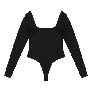 Body à manches longues et col carré pour femmes, maille Patchwork transparente, corps noir, solide, Sexy, moulante, t-shirts, été 2019