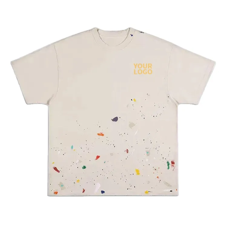 Sơn Splatter cổ điển đau khổ áo thun trắng đen hữu cơ cotton T-Shirt của nam giới sơn in t Áo sơ mi với tùy biến